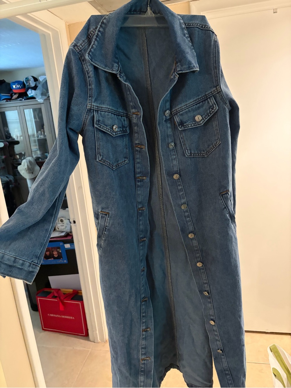 Long Denim Trench Coat - Blue - Picture 2 of 5